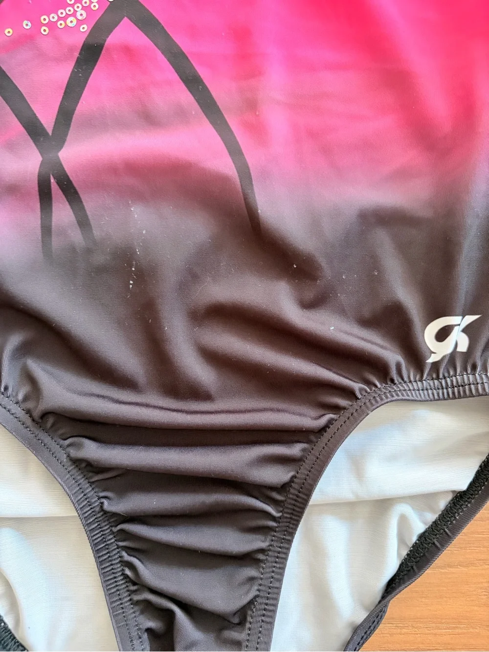 GK Pink to Black Gradient Girls' Gymnastics Leotard with Crystal Accents
